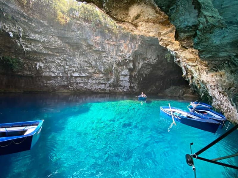 Argostoli: Shore Excursion to Caves with Local Wine Tasting - Melissani Lake and the sunlight through the roof
