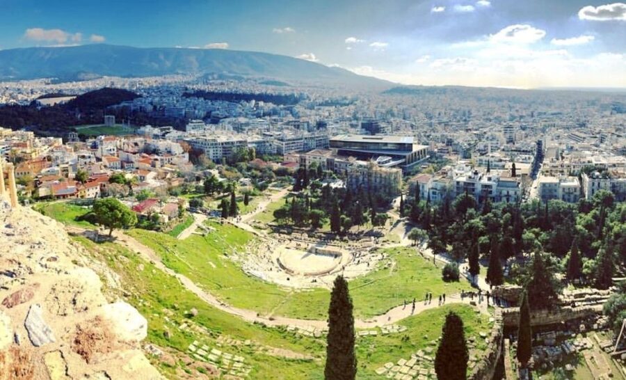 Athens: The Acropolis Walking Group Tour with a French Guide - The first climb and the Theater of Dionysus