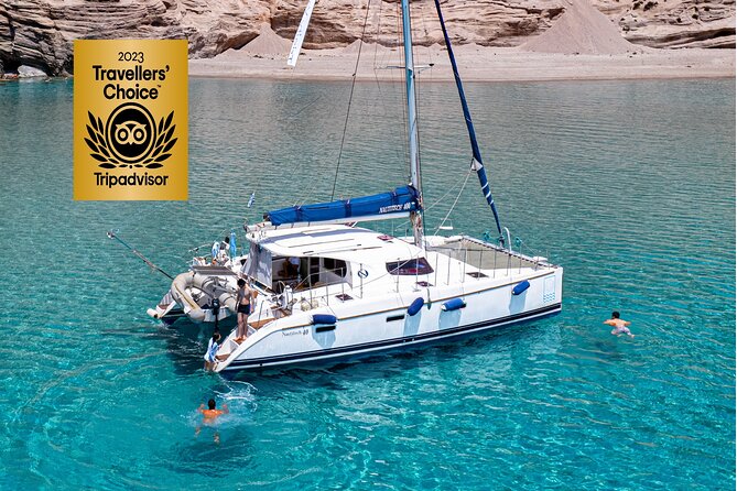 Catamaran Full-Day of Milos and Poliegos With Lunch & BBQ - At a Glance: What You Are Buying