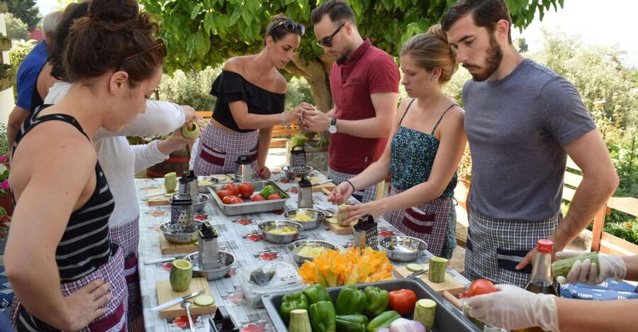 Chania: Authentic Cooking Class in the White Mountains - A garden lesson before the cooking begins