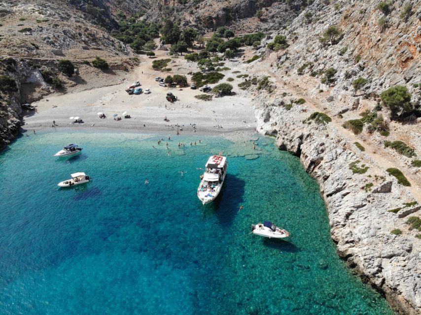 Chania: Menies Beach & Chironisia Bay Cruise with Snorkeling - Menies Beach: ancient ruins beside clear water
