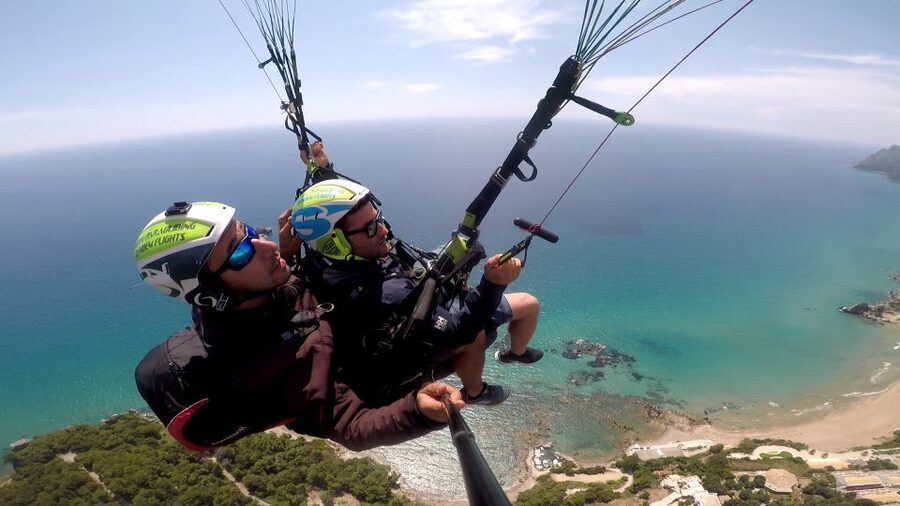 Corfu: Paragliding Tandem Flight Above Pelekas Town - Taking off near Pelekas