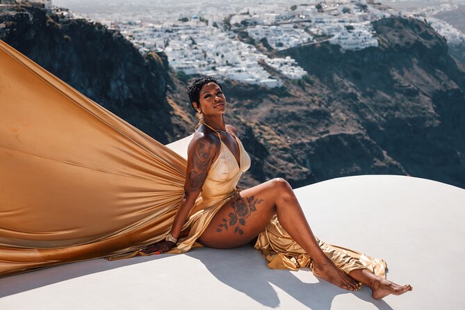 Exclusive Santorini Flying Dress Photoshoot with Pickup - Posing help and the flying fabric