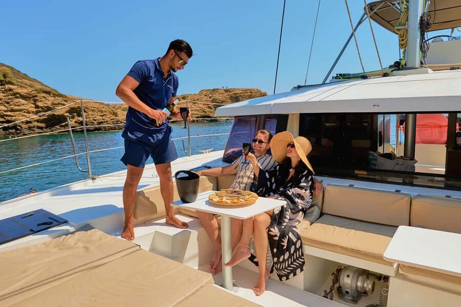 From Panormo: Luxe All-Inclusive Catamaran Cruise with Lunch - The first 100 minutes: sailing the Cretan coast