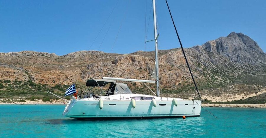 Kissamos: Balos and Gramvousa Private Sailing Trip with Meal - Leaving Kissamos Port on Izabela