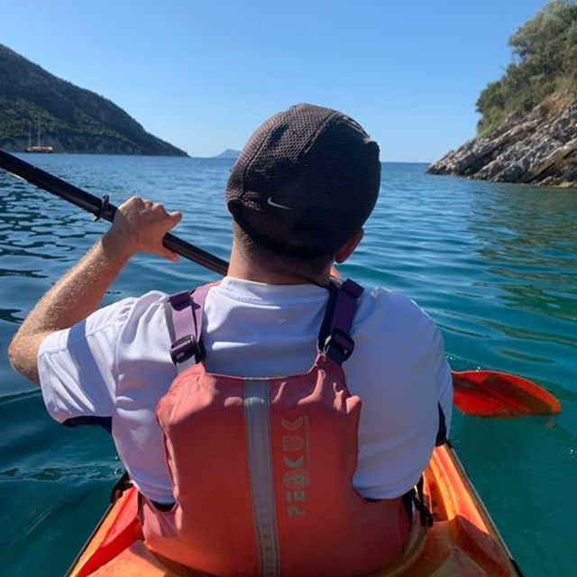 Lefkada: Hidden Blue Cave Kayak Trip with Lunch & Fruits - Quiet beaches, fruit, and the meal break