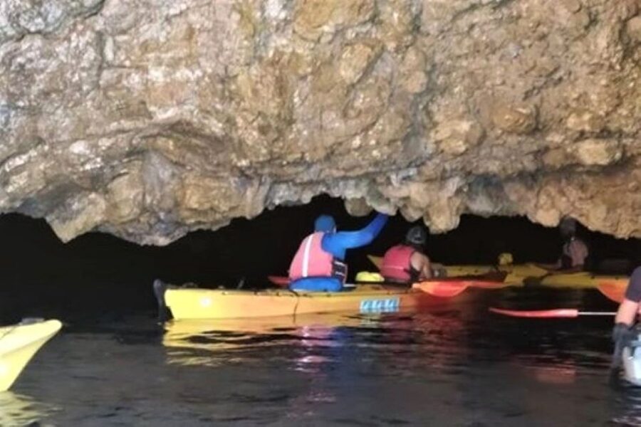 Lefkada: Hidden Blue Cave Kayak Trip with Lunch & Fruits - Paddling the southeast coast