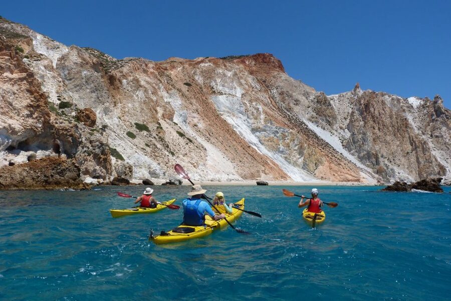Milos: Guided Kayaking Trip with Snorkelling & Lunch - The return paddle and the last look at the coast