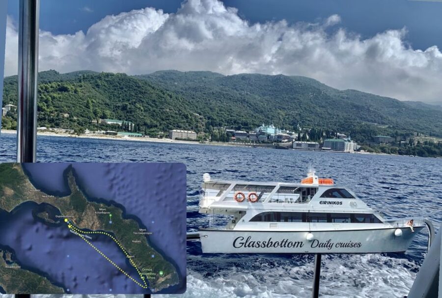 Ouranoupoli: Mount Athos Sightseeing Glass-Bottom Boat Tour - What the Eirinikos offers on board