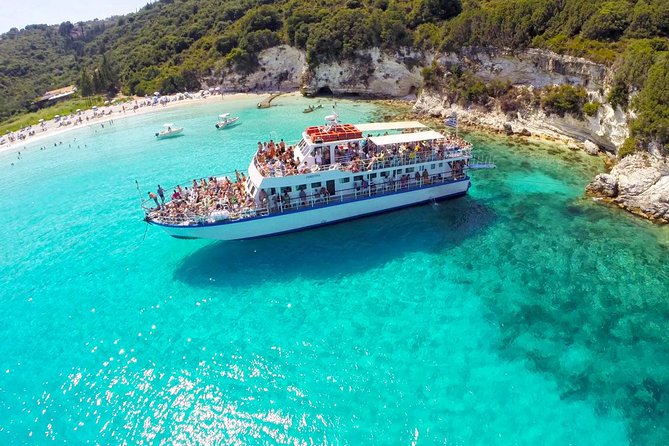Paxos Antipaxos Blue Caves (Lakka Village) from Corfu - Antipaxos and the turquoise water at Mesovrika Beach