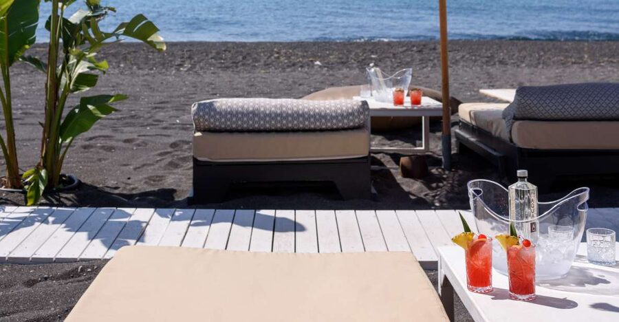 Perivolos Beach: Sun-Bed Experience FortyOne Bar Restaurant - A full beach day on Santorini’s volcanic shore
