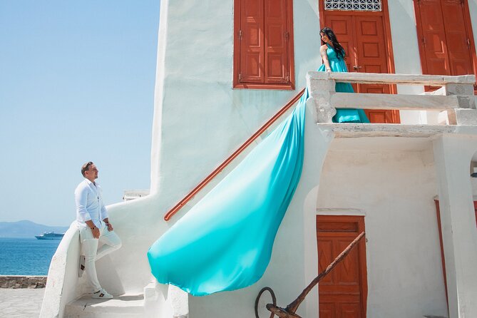 Private Flying Dress Photoshoot in Mikonos - Paraportiani Church and Mykonos Town