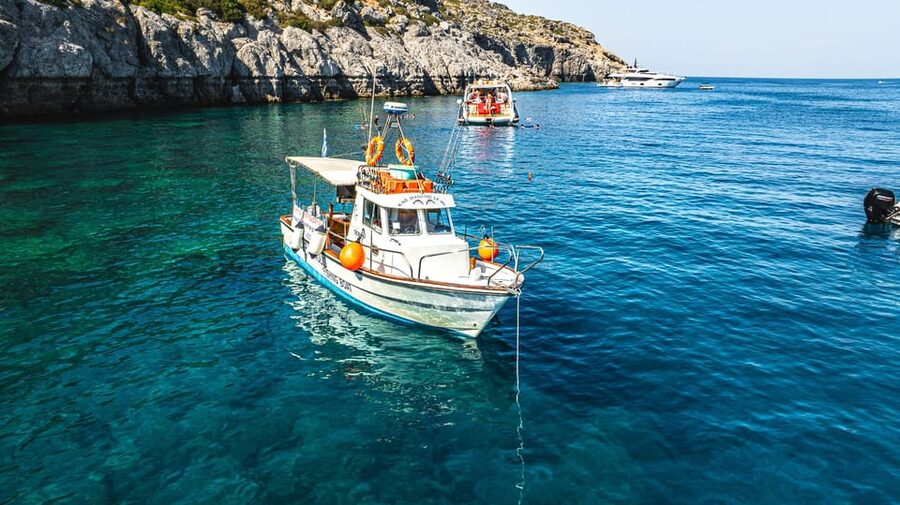 Rhodes: Captain Manolis Fishing Trip with BBQ and Swimming - Swimming near the beach and seeing Rhodes from the water
