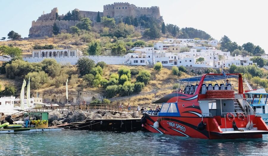 Rhodes: High Speed Boat Trip to Lindos - Arriving at Lindos Harbour