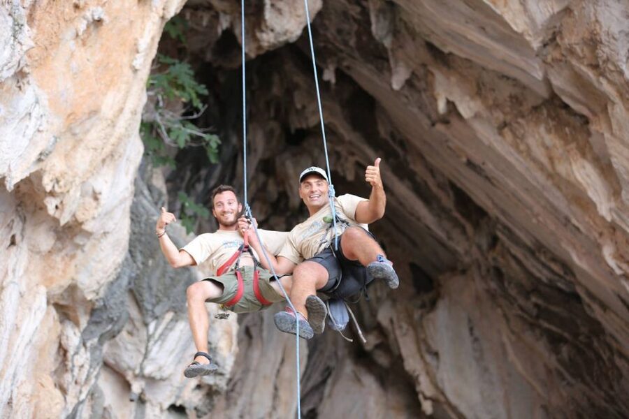 Rhodes: Ladiko Bay Rock Climbing and Rappelling Experience - The 35-meter rappel beside the cave
