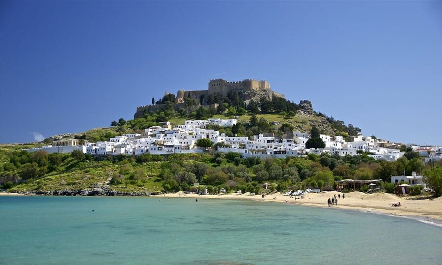 Rhodes: Lindos Cruise with 2 Swim Stops - The long sail south to Lindos
