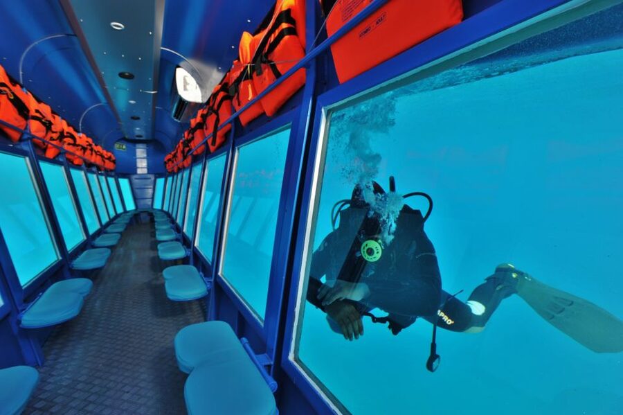 Rhodes Town: Yellow Submarine Cruise with Underwater Views - Old Town walls and coastline views