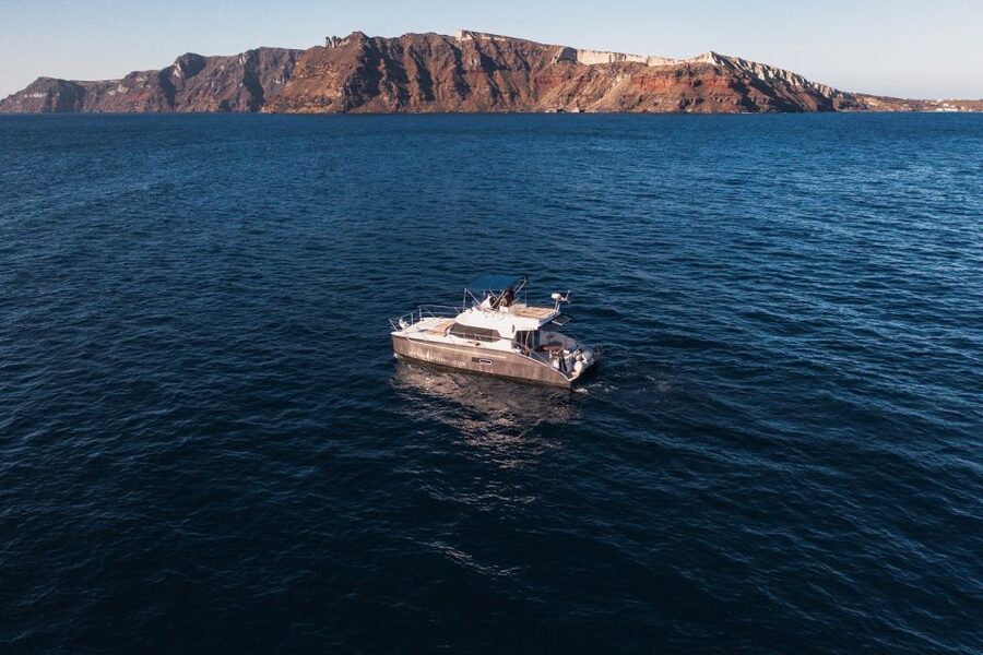 Santorini: Caldera Private Power Catamaran Cruise - Food, drinks, and the onboard meal
