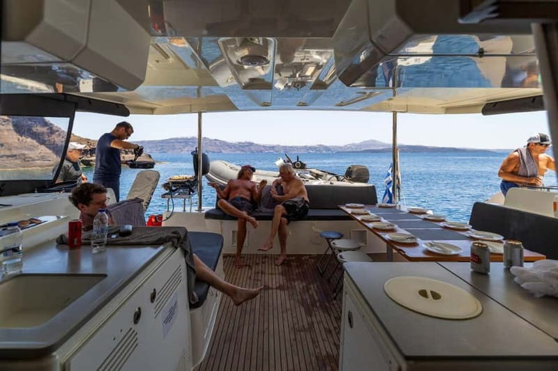 Santorini: Catamaran Cruise with Fresh Meal & Open Bar - The volcano and hot springs
