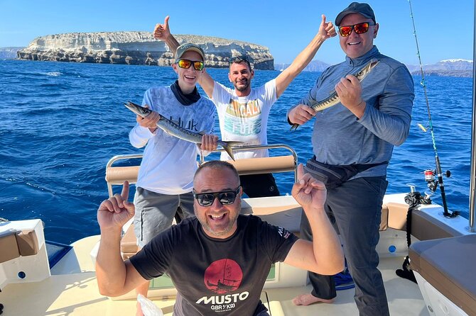 Santorini Fishing Private Cruise boat tour - BBQ, Snorkeling - Snorkeling, swimming, and quiet coves