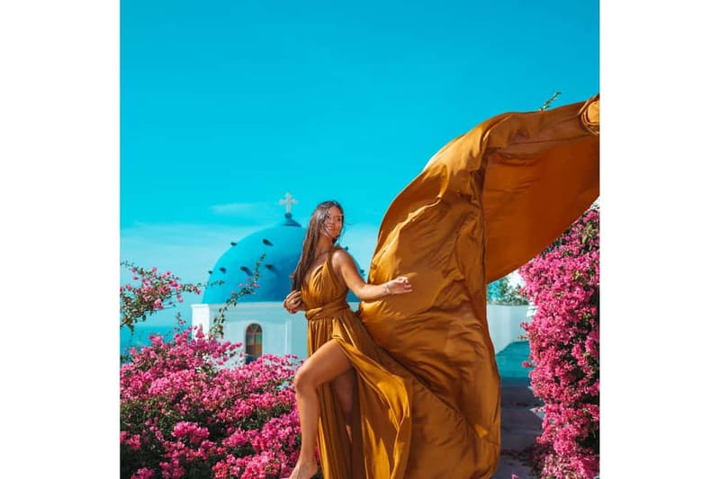 Santorini: Flying Dress Photoshoot with Edited Photos - The changing tent and getting camera-ready