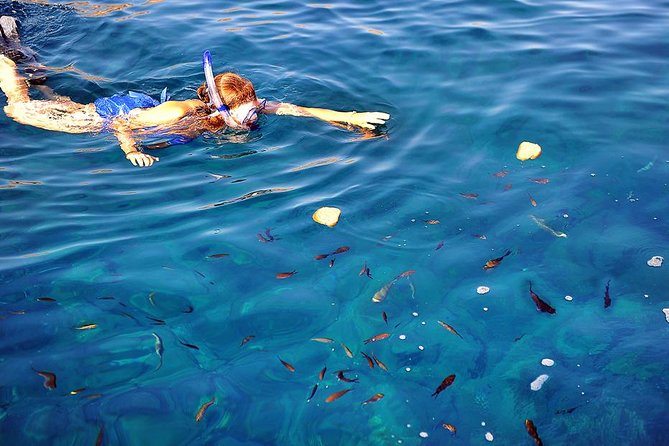Santorini Luxury Catamaran Sunset Cruise with BBQ, Drink and Transfer - Swimming at the hot springs