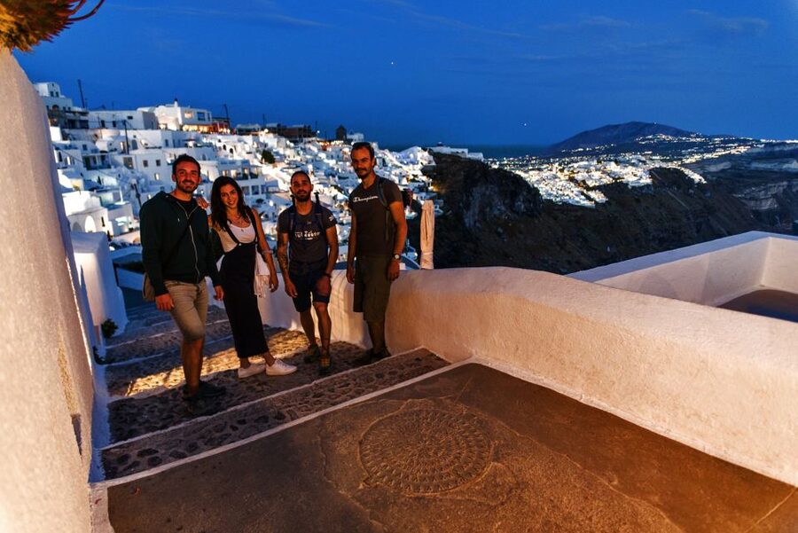 Santorini: Night Hike, Wine Tasting, and Greek Dinner - Starting in Fira as the sun begins to drop