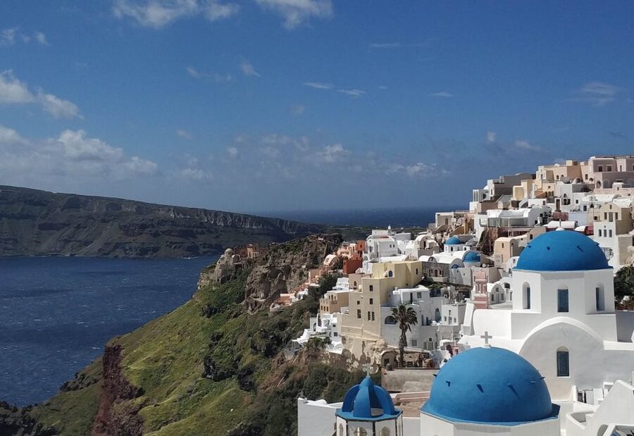 Santorini Panoramic Firostefani & Oia Blue Dome Private Tour - Firostefani and the Three Bells viewpoint