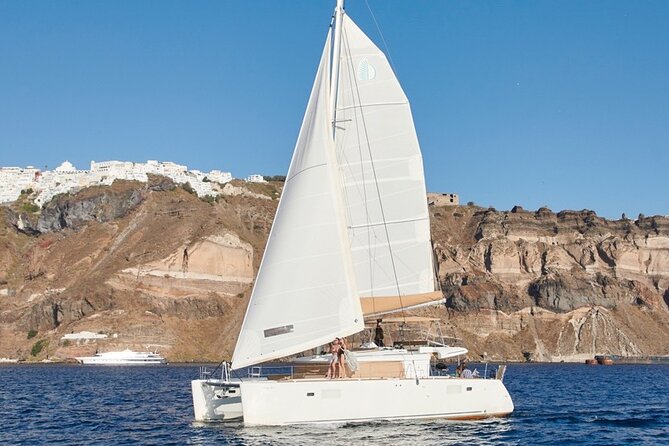 Santorini Platinum Catamaran Cruise with Meal, BBQ and Open Bar - Mesa Pigadia is the best chance to swim and snorkel
