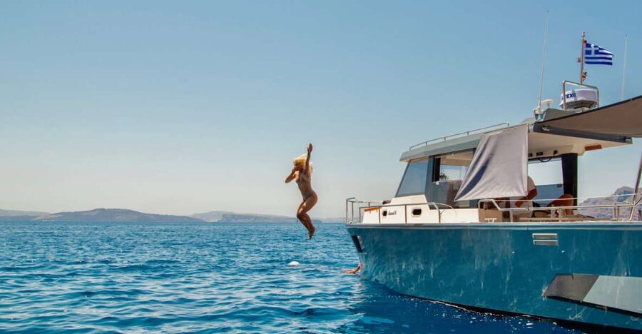 Santorini: Private Diamond 36 Motor Yacht Caldera Cruise - Aspronisi, Indian Rock, and the Venetian Lighthouse