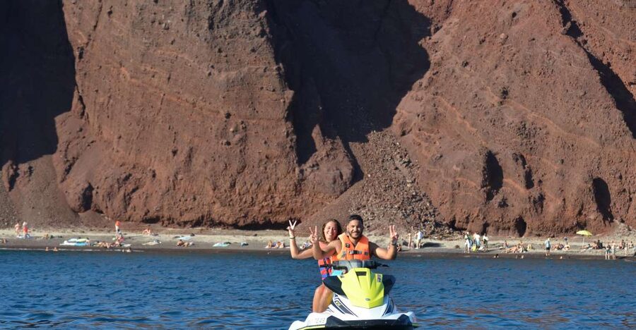 Santorini:Volcanic Beaches Cruise With Jet Ski - Akrotiri Lighthouse and the volcanic coast