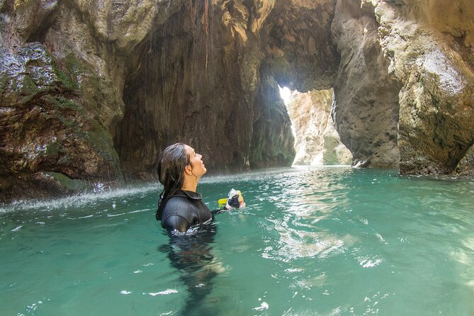 Snorkeling Trip to Kourtaliotiko Gorge Waterfalls, Plakias, Crete - The natural lagoon and cave beneath the falls