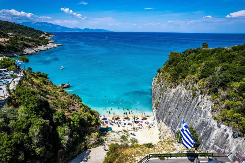 Navagio cove on Zakynthos seen from the cliff above
