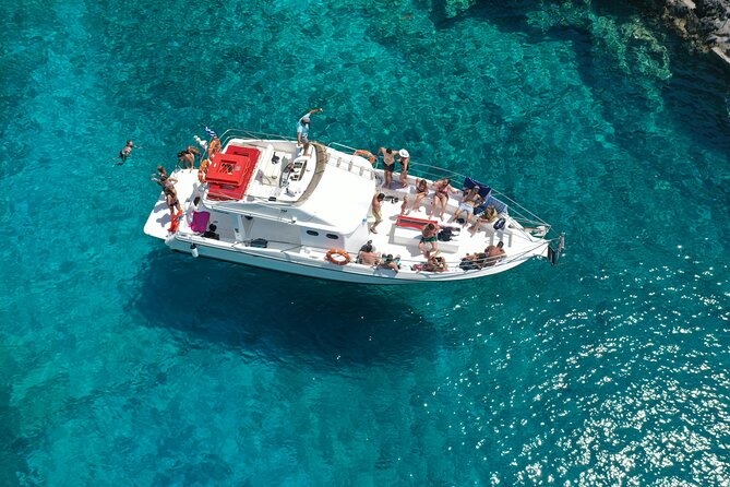 Zakynthos boat tour:Shipwreck& Local blue caves with 3 Swim Stops - Boat size, seating, and the party atmosphere