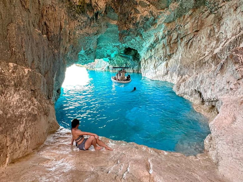 Zakynthos: Semi Private Shipwreck & Blue Caves Max 10 guests - Kampi provides a sea-view lunch break